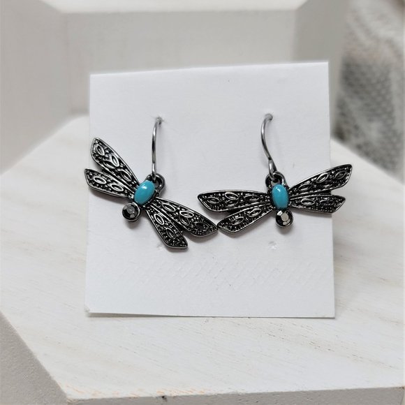 Sweet Small Dragonfly Pierced Earrings Ear Wires Silver - Picture 6 of 6